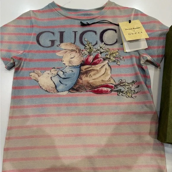 Gucci Kids Pastel Striped Tee with Bunny Design - Picture 2 of 10